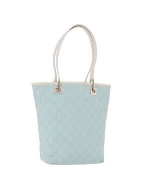 GUCCI GG Canvas Tote Bag Light Blue Gold 002 1099